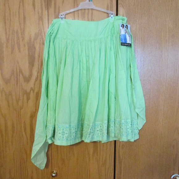 GEORGE WOMEN'S SIZE 10 SKIRT LIME GREEN W/ TURQUOISE EMBROIDERY FEMININE NWT - Picture 2 of 11